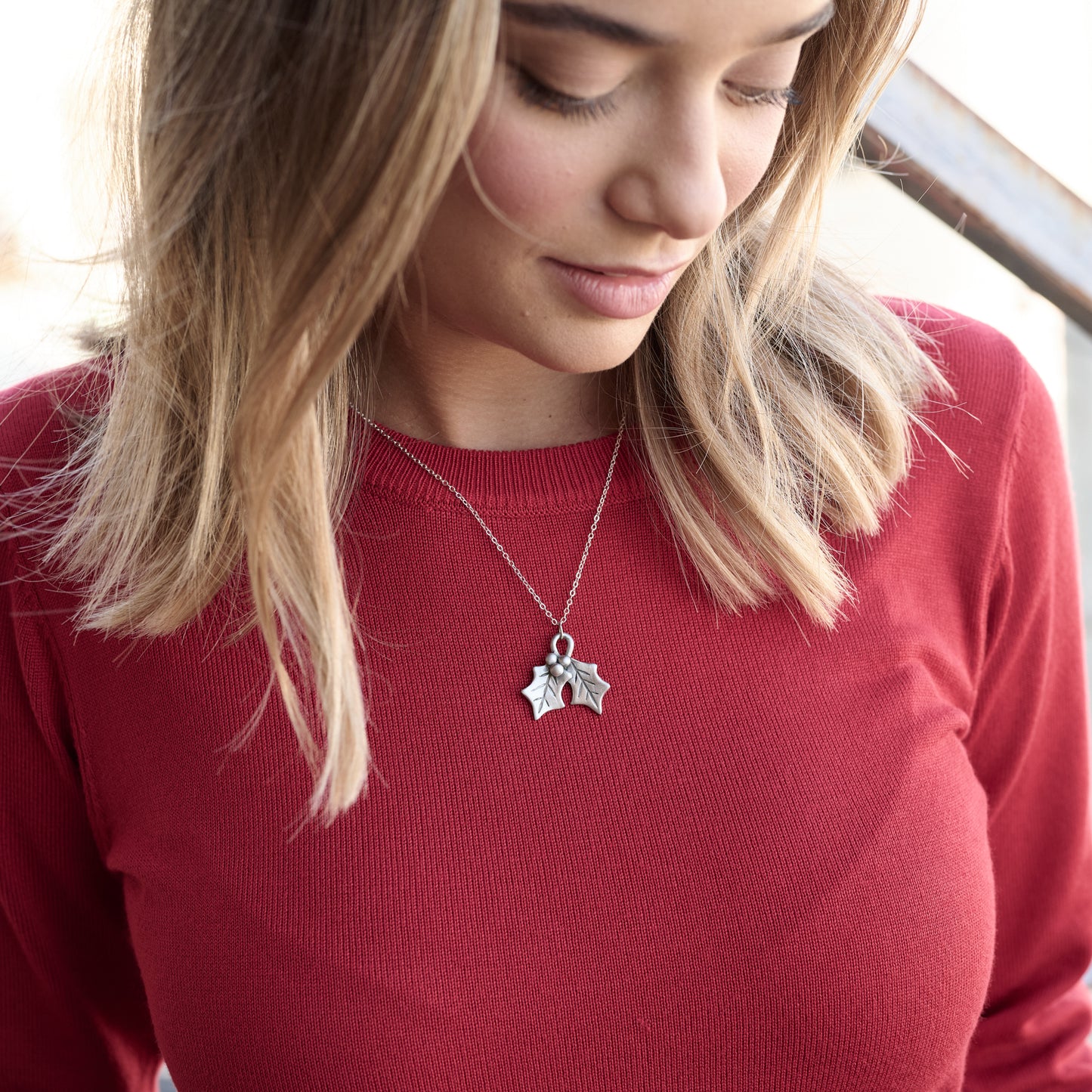 Boughs Of Holly Necklace (Pewter)