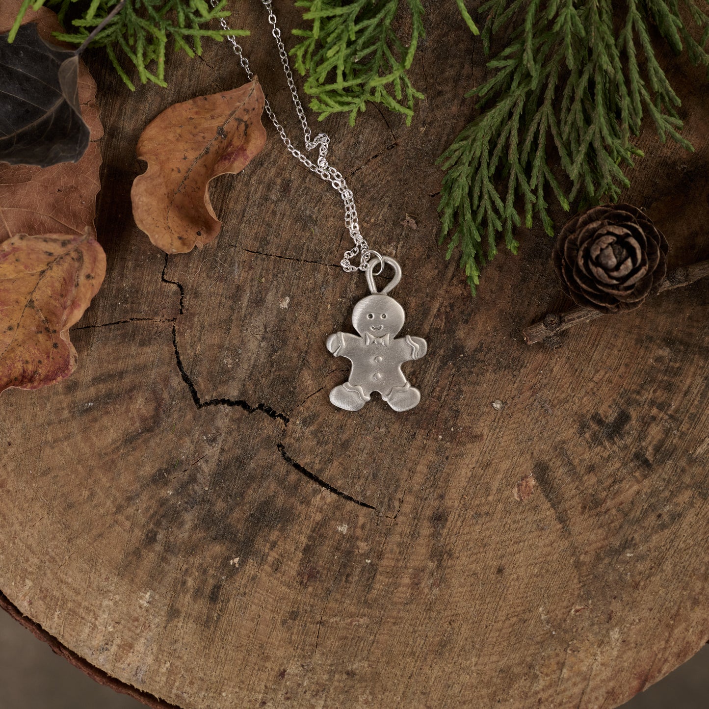 Mr. Gingerbread Necklace (Pewter)