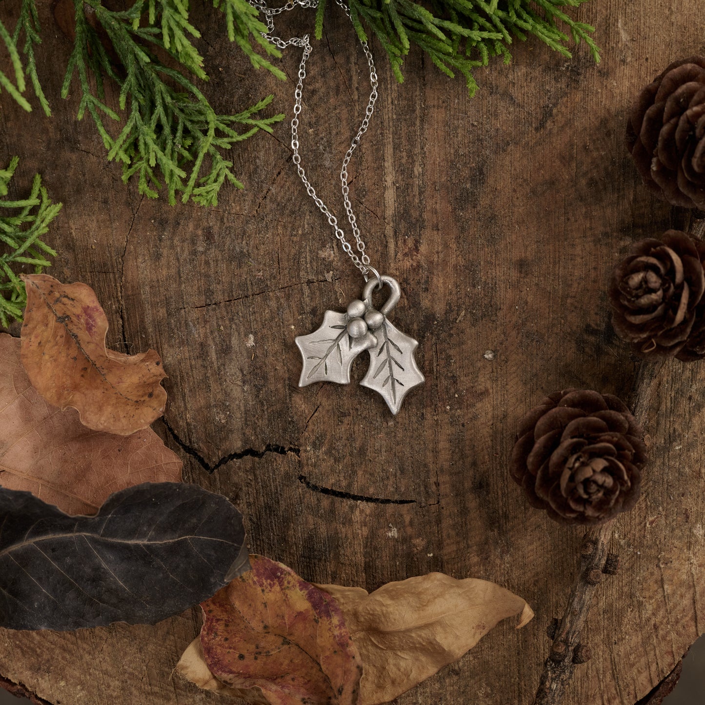Boughs Of Holly Necklace (Pewter)