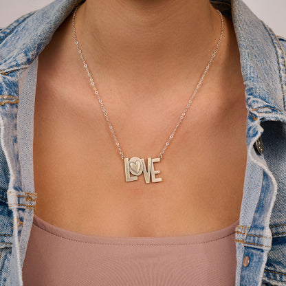Block Letter Love Necklace (Sterling Silver)