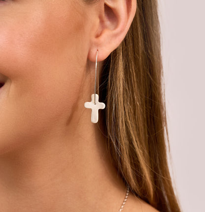 Classic Cross Hoop Earrings (Sterling Silver)