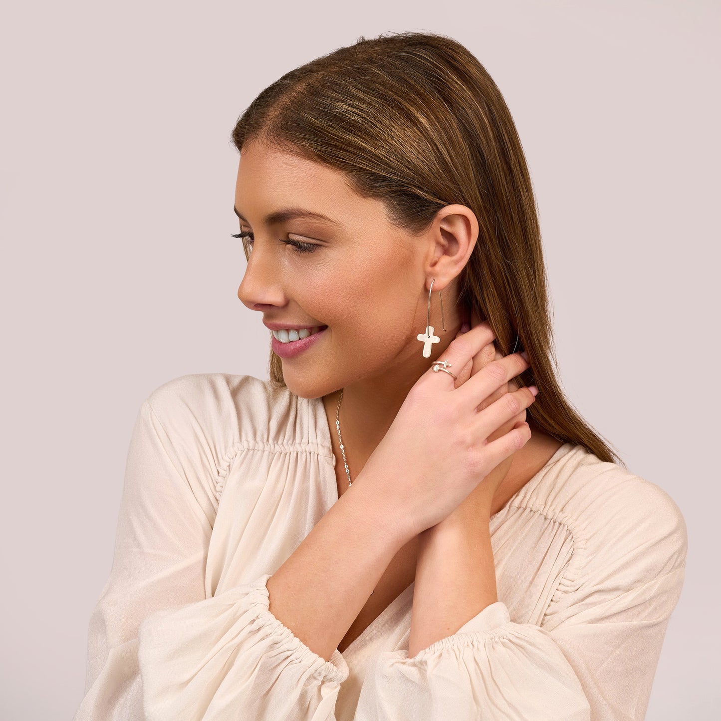 Classic Cross Hoop Earrings (Sterling Silver)