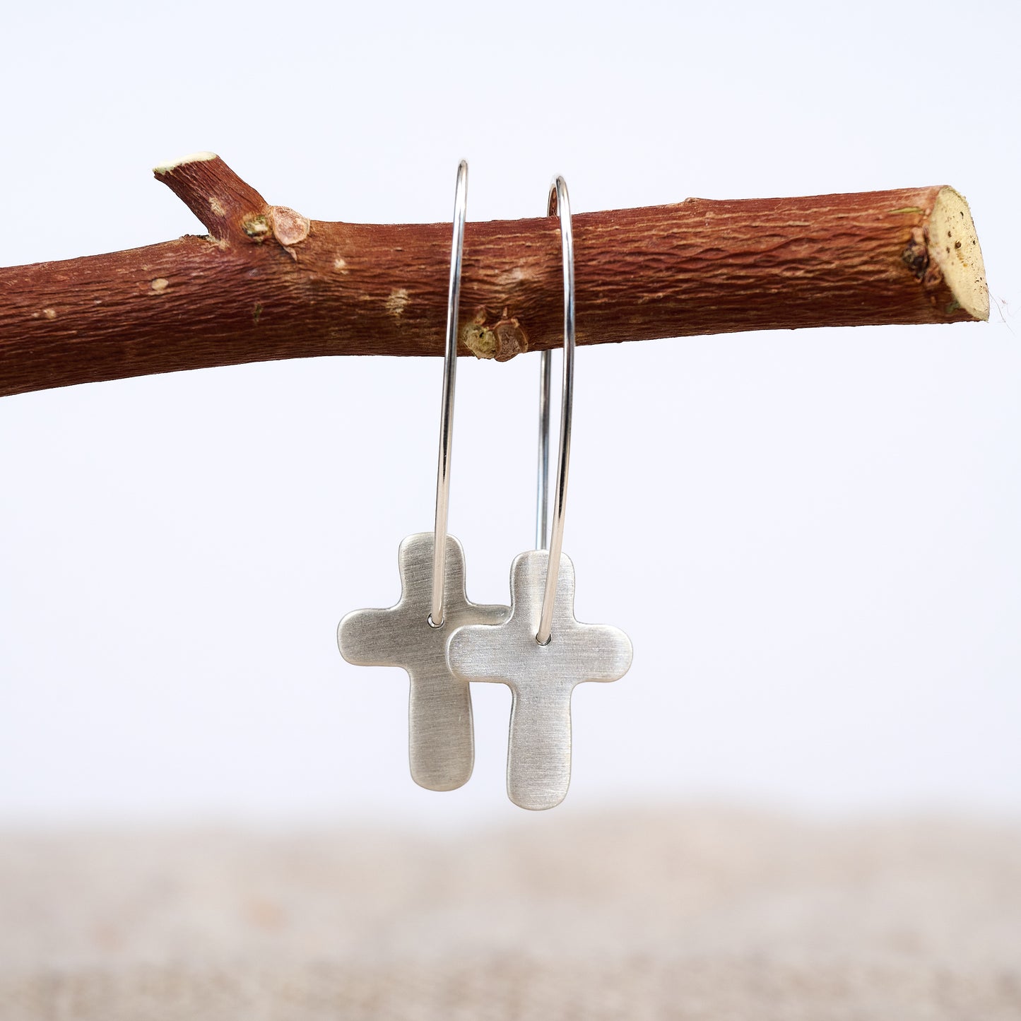 Classic Cross Hoop Earrings (Sterling Silver)