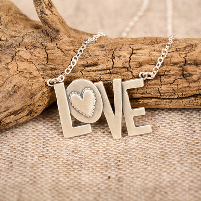 Block Letter Love Necklace (Sterling Silver)