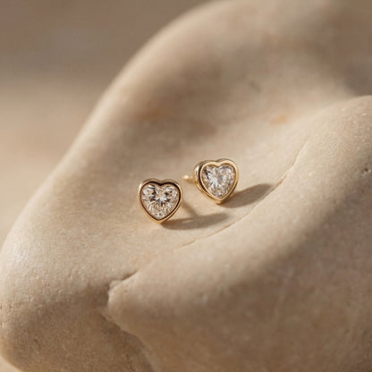 Diamond Glimmer Heart Earrings (14K Solid Gold)