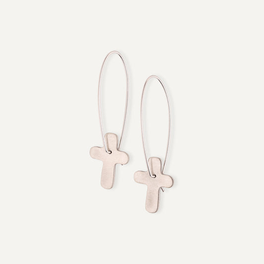 Classic Cross Hoop Earrings (Sterling Silver)
