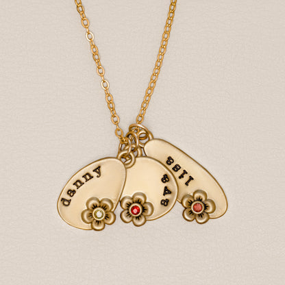 Personalized Birthstone Bloom Jumble Necklace (Gold Plated)