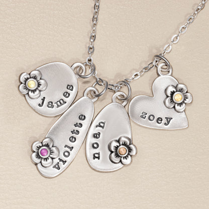 Personalized Birthstone Bloom Jumble Necklace (Sterling Silver)