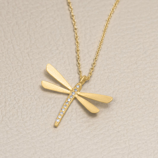 Dragonfly Diamond Necklace - Small (14K Solid Gold)