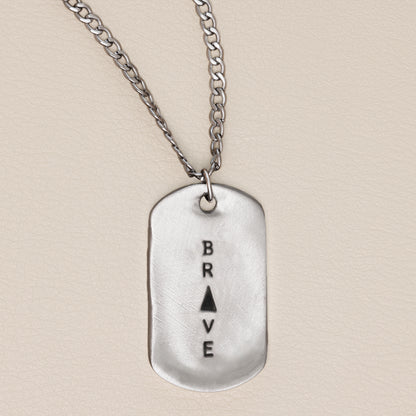 Live Brave Dog Tag Necklace [Pewter]