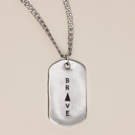 Live Brave Dog Tag Necklace [Pewter]