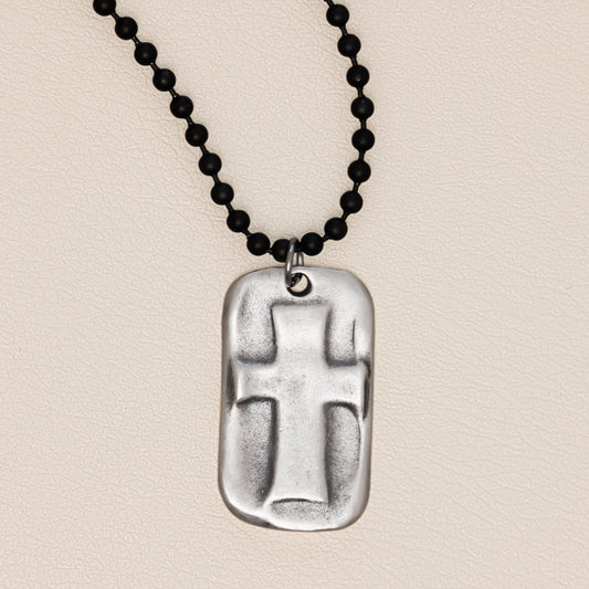 Prevail Cross Dog Tag Necklace [Sterling Silver]