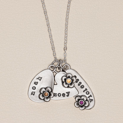 Personalized Birthstone Bloom Jumble Necklace (Sterling Silver)