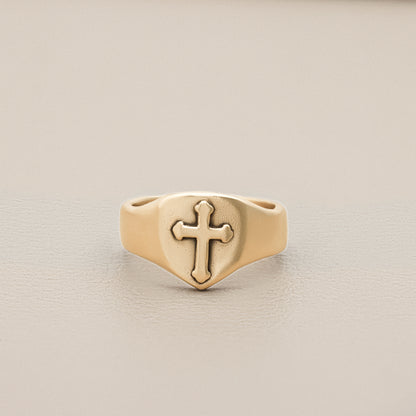 Faith Hope & Love Cross Signet Ring (9K Solid Gold)