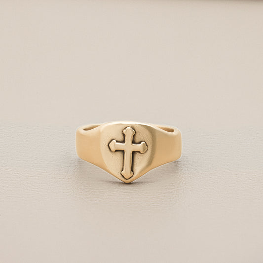 Faith Hope & Love Cross Signet Ring (9K Solid Gold)