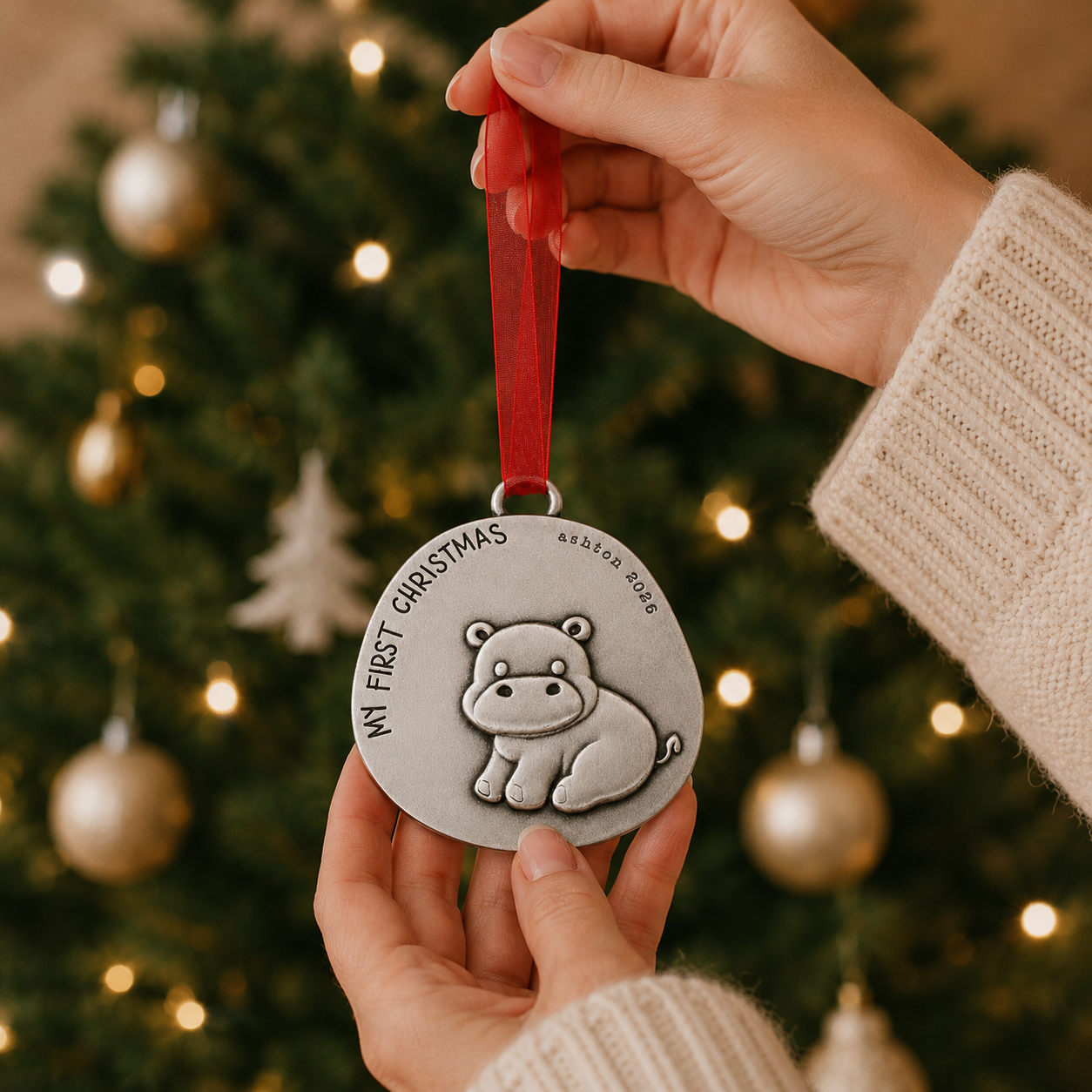 Happy Hippo First Christmas Ornament (Pewter) - Lisa Leonard Designs