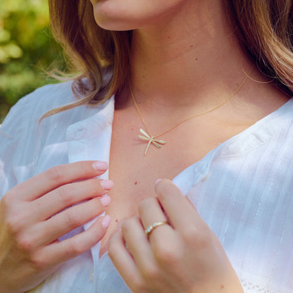 Dragonfly Diamond Necklace - Large (14K Solid Gold)