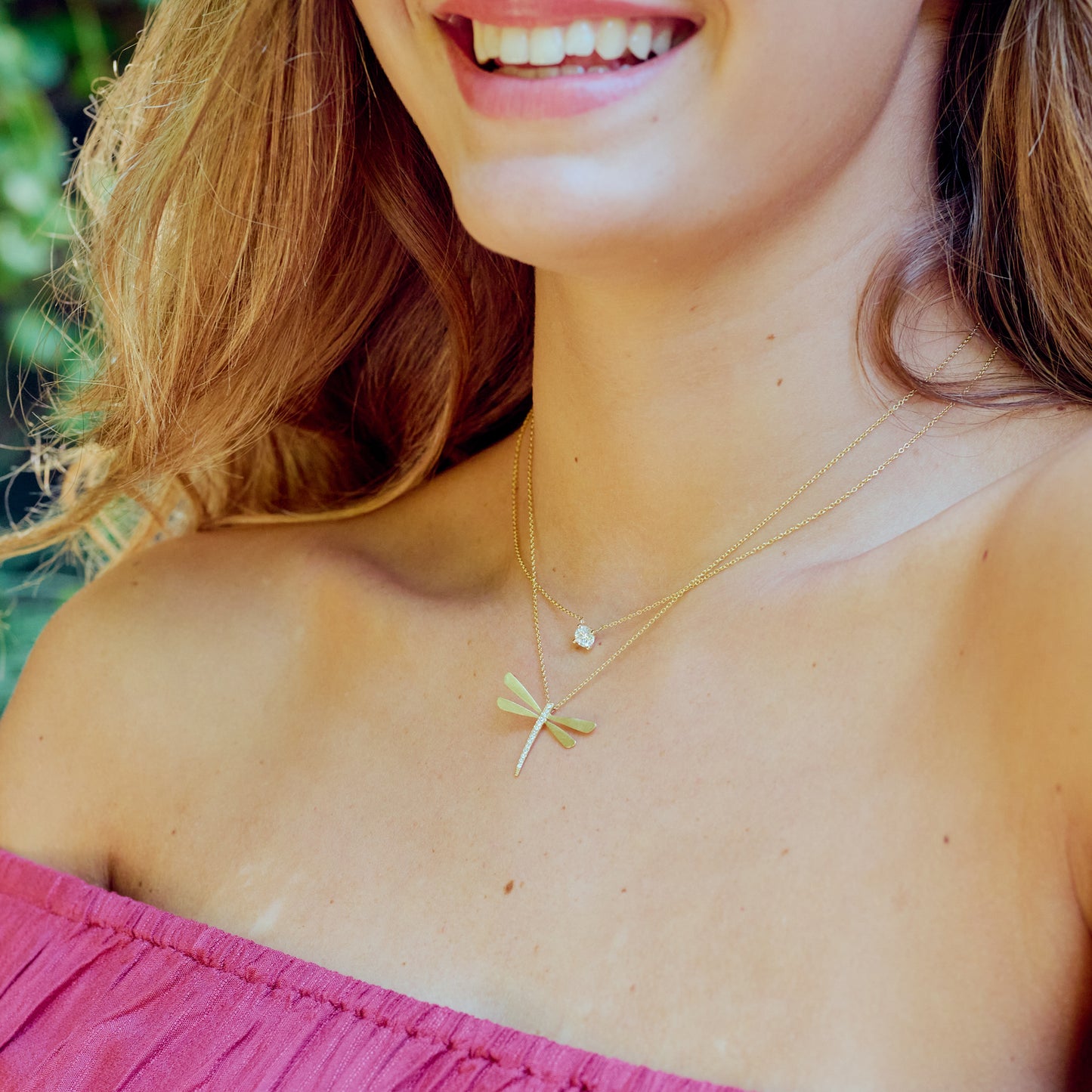 Dragonfly Diamond Necklace - Large (14K Solid Gold)