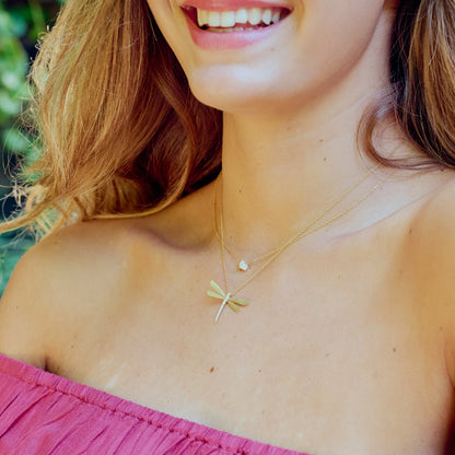 Dragonfly Diamond Necklace - Large (14K Solid Gold)