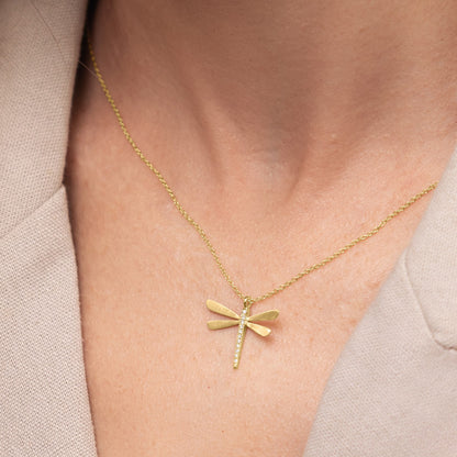 Dragonfly Diamond Necklace - Small (14K Solid Gold)
