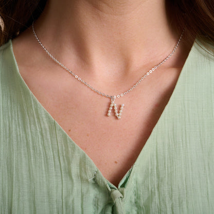 Sweet Pearl Initial Necklace  (Sterling Silver)