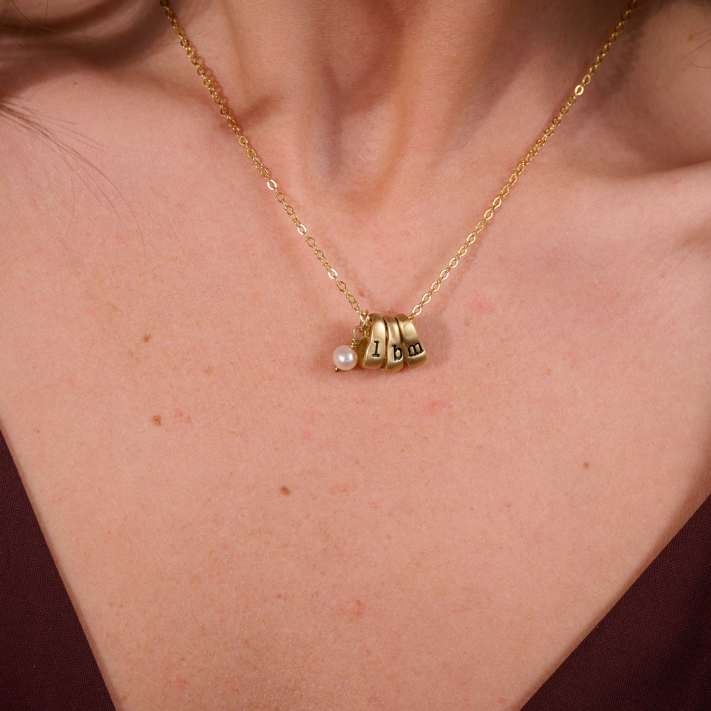 Itty Bitty Initial Ring Charms Necklace  {Gold Plated}