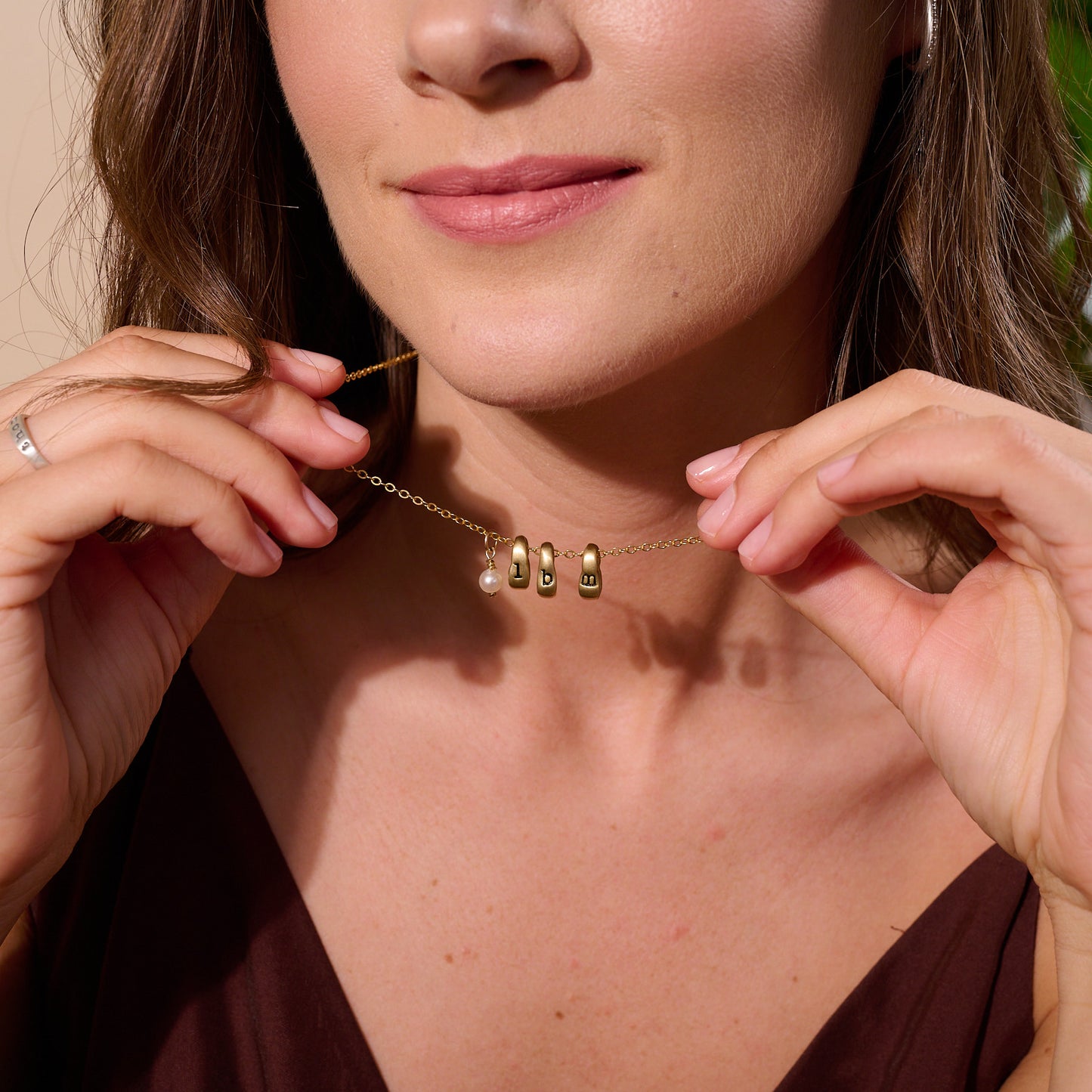 Itty Bitty Initial Ring Charms Necklace  {Gold Plated}