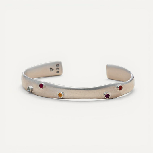 Always Together Bezel Birthstone Cuff (Sterling Silver)
