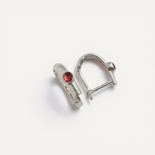 Bezel Birthstone Hoop Earrings (Sterling Silver)