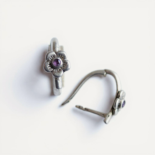 Birthstone Bloom Hoop Earrings (Sterling Silver)