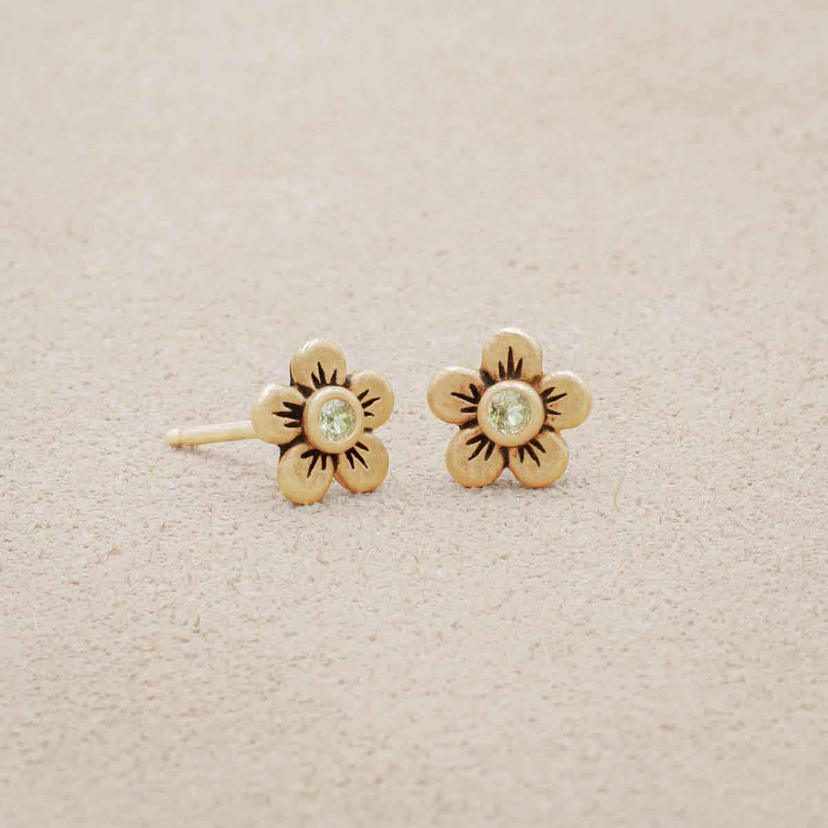 Birthstone Bloom Stud Earrings (9K Solid Gold)