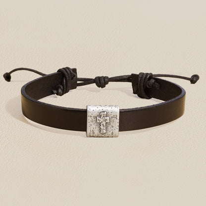Equitable Leather Cross Bracelet (Black)