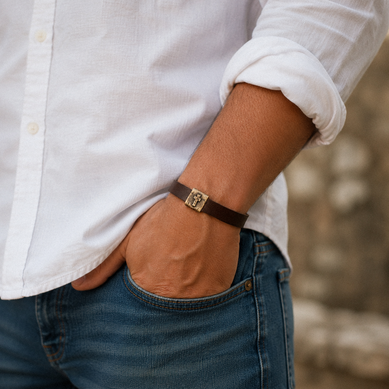 Equitable Leather Cross Bracelet (Dark Brown, Gold-Plated) - Lisa Leonard Designs