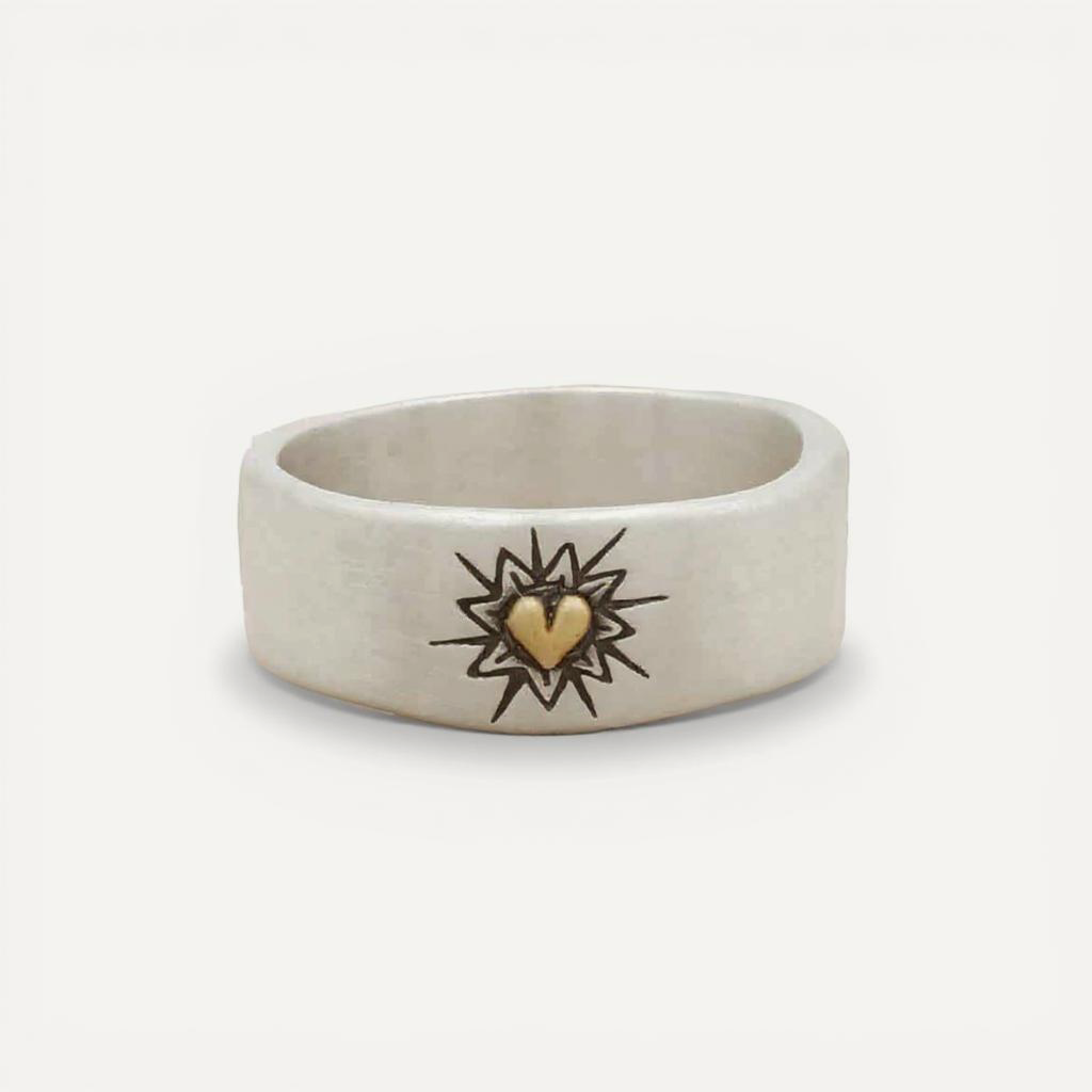 Bursting Heart Ring (Sterling Silver & 9K Gold)