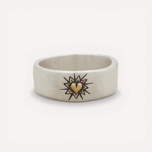 Bursting Heart Ring (Sterling Silver & 9K Gold)