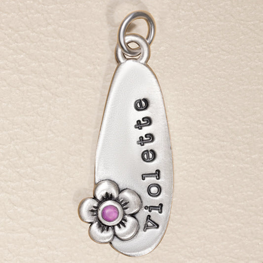 Long Drop Charm With Flower (Sterling Silver)