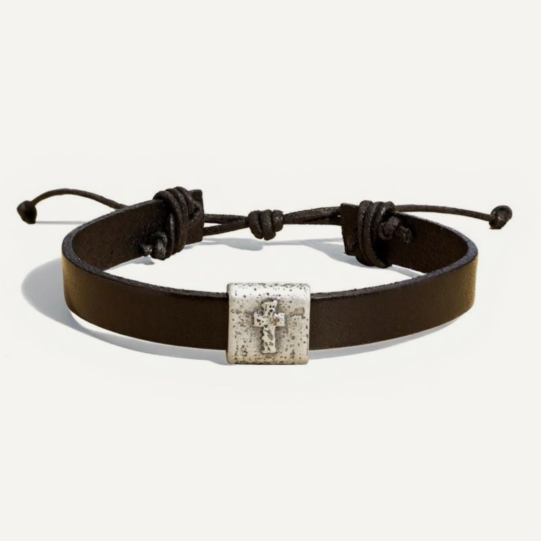 Equitable Leather Cross Bracelet (Dark Brown)