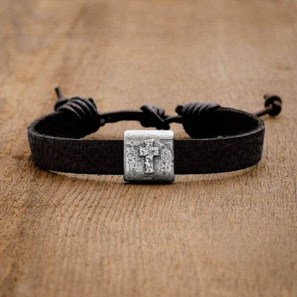 Equitable Leather Cross Bracelet (Dark Brown)