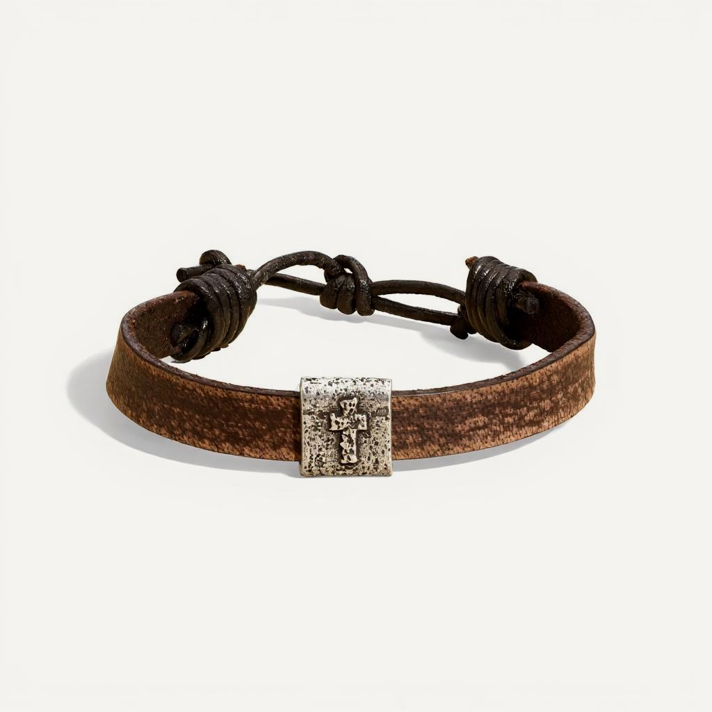 Equitable Leather Cross Bracelet (Brown)