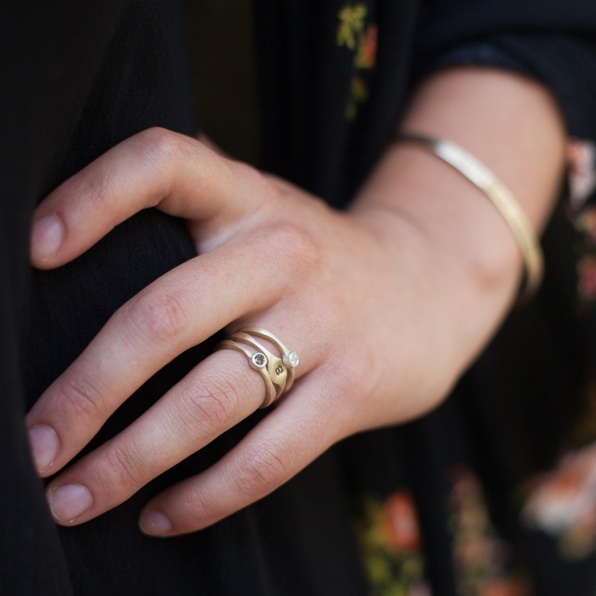 Initial Stacking Ring {14K Solid Gold}