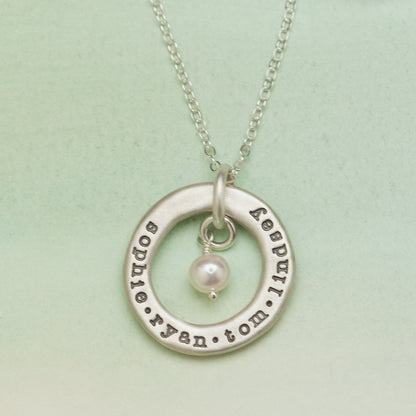 Open Circle Pearl Necklace (Sterling Silver)