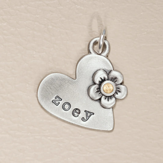 Heart Charm With Flower (Sterling Silver)