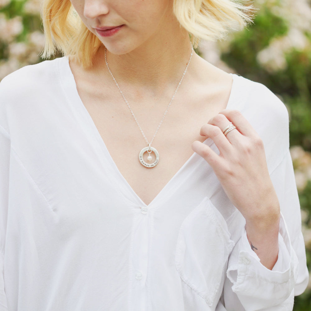 Open Circle Pearl Necklace (Sterling Silver)