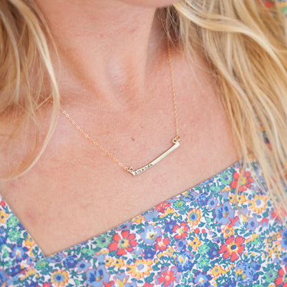 Personalized Cross Bar Necklace {14K Solid Gold}