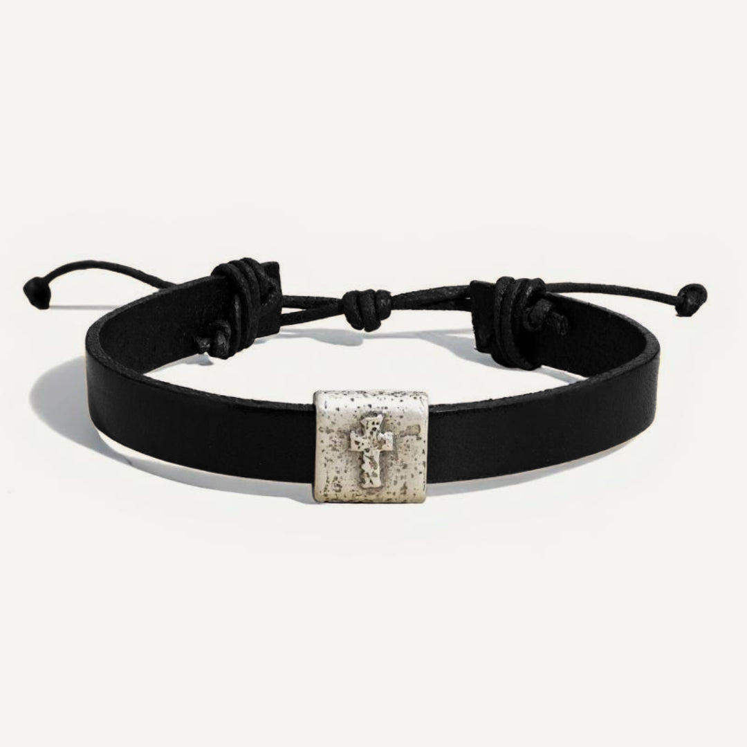 Equitable Leather Cross Bracelet (Black)