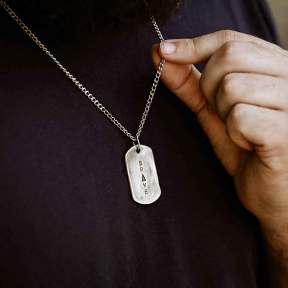 Live Brave Dog Tag Necklace [Pewter]