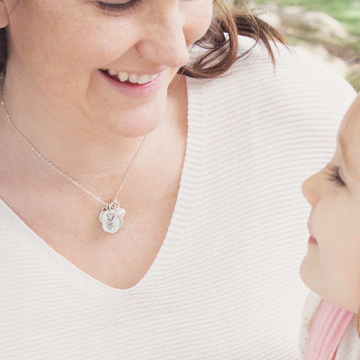 March Birth Flower Necklace (Sterling Silver)