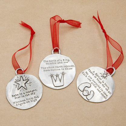 Babe In A Manger Ornament Set (Pewter)
