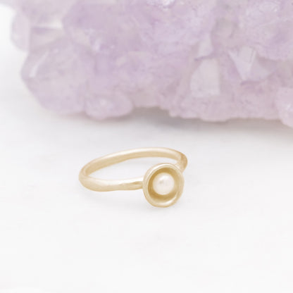 Nesting Freshwater Small Pearl Ring {10K Solid Gold}