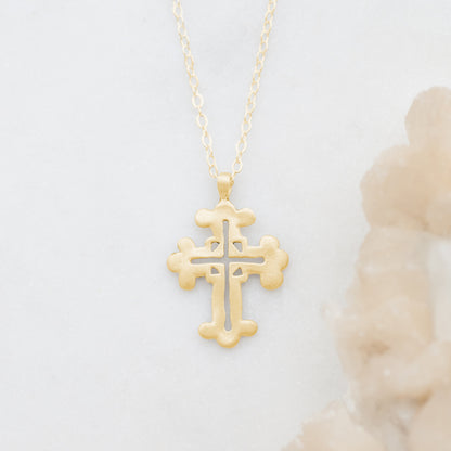 Work of Art Cross Necklace (14K Solid Gold)